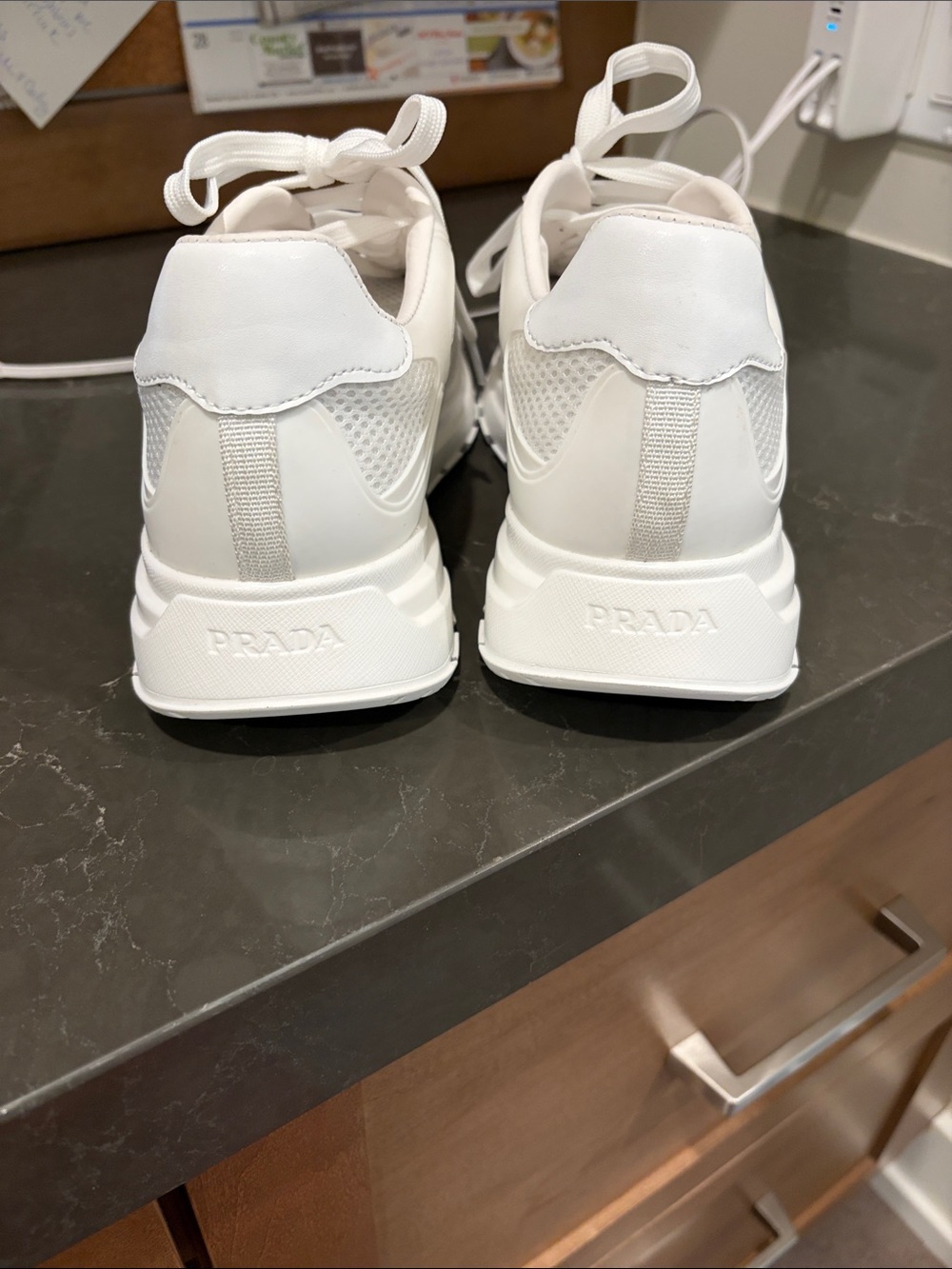 Prada White Mesh & Leather Platform Sneakers - Picture 4 of 6